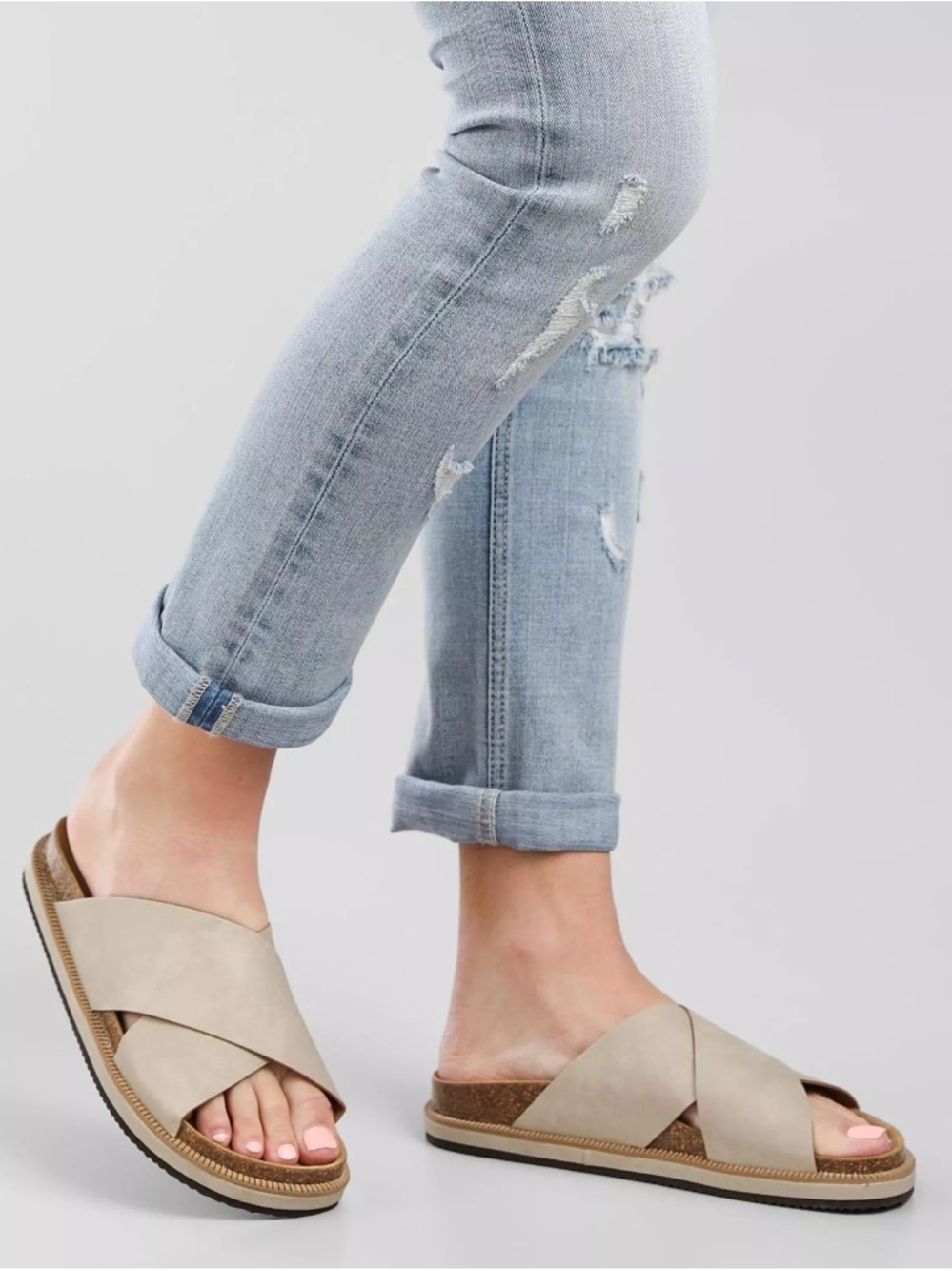 Free People Sidelines Footbed Sandals - Dove Grey - Boho Slide - Size 8 & 9 NWT